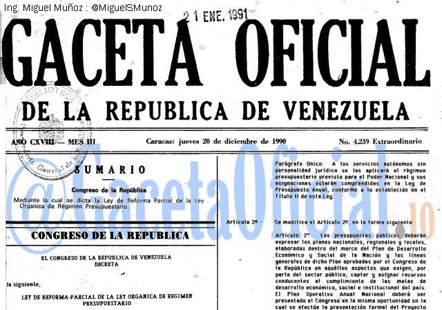 Gaceta Oficial 4239 del 20 Diciembre 1990