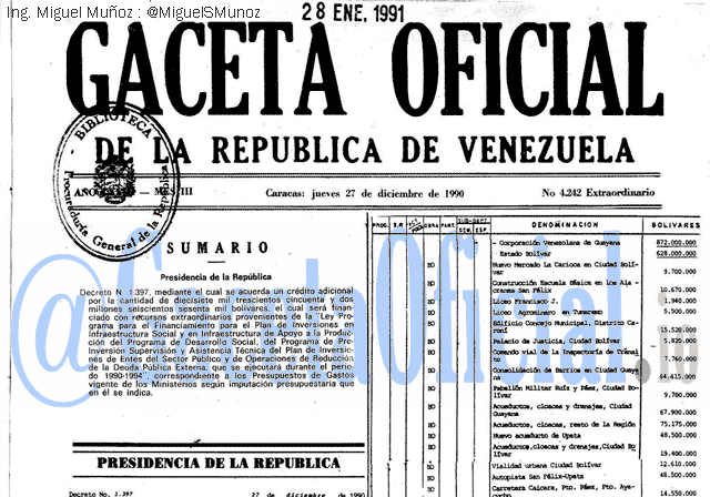 Gaceta Oficial 4242 del 27 Diciembre 1990