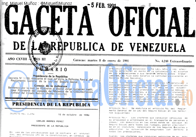 Gaceta Oficial 4248 del 8 Enero 1991