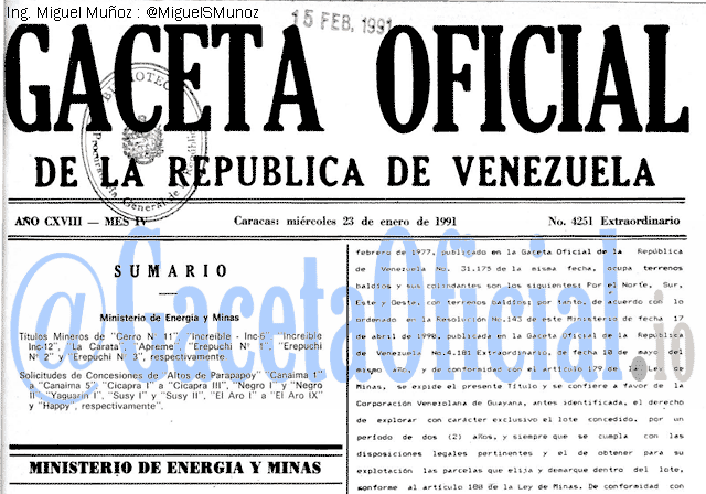 Gaceta Oficial 4251 del 23 Enero 1991