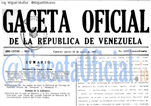 Gaceta Oficial 4252 del 24 Enero 1991