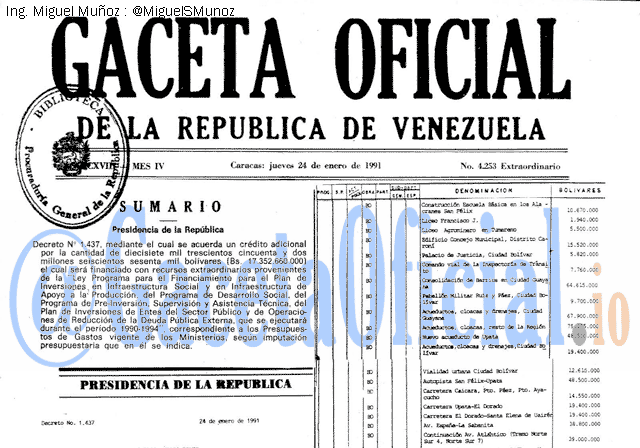 Gaceta Oficial 4253 del 24 Enero 1991