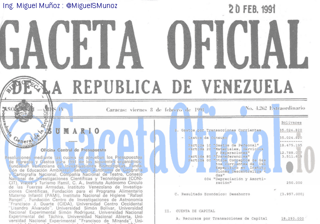 Gaceta Oficial 4262 del 8 Febrero 1991