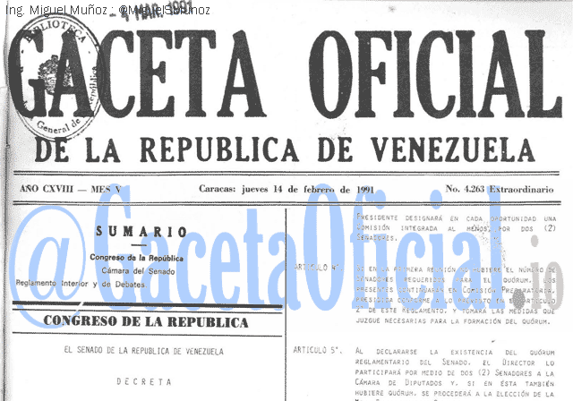 Gaceta Oficial 4263 del 14 Febrero 1991