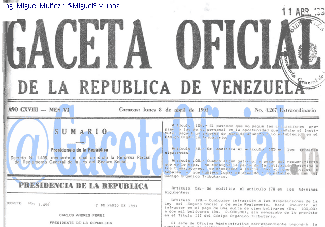 Gaceta Oficial 4267 del 8 Abril 1991