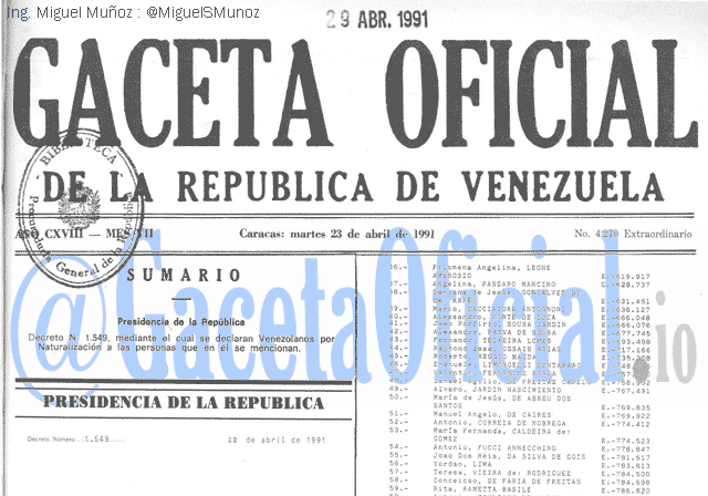 Gaceta Oficial 4270 del 23 Abril 1991