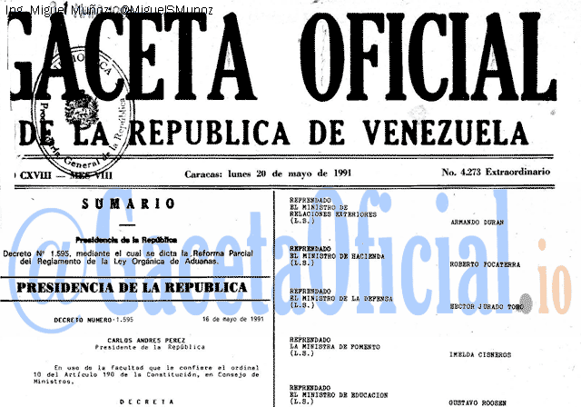 Gaceta Oficial 4273 del 20 Mayo 1991