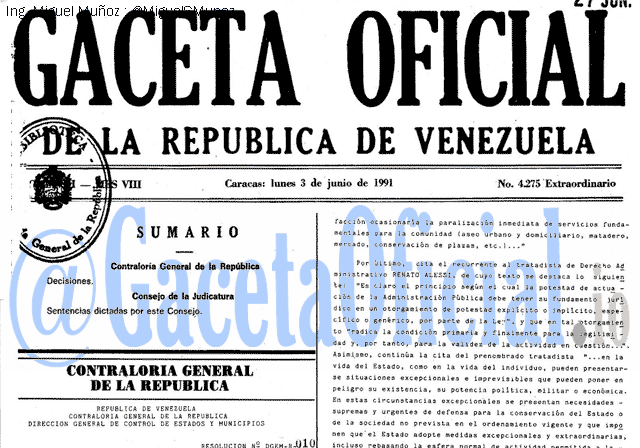 Gaceta Oficial 4275 del 3 Junio 1991