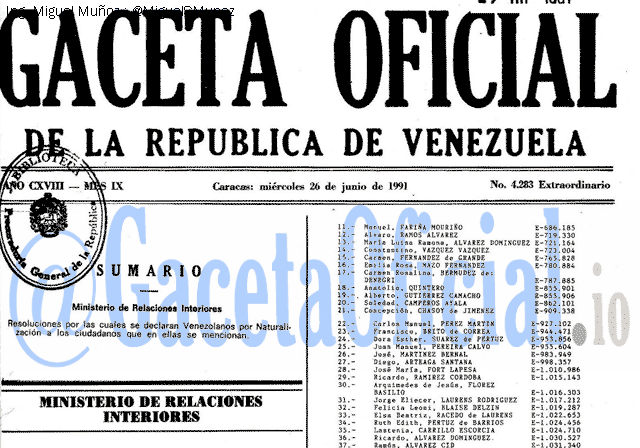 Gaceta Oficial 4283 del 26 Junio 1991