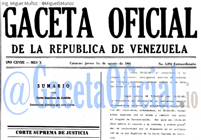 Gaceta Oficial 4294 del 1 Agosto 1991