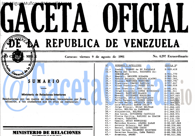 Gaceta Oficial 4297 del 9 Agosto 1991
