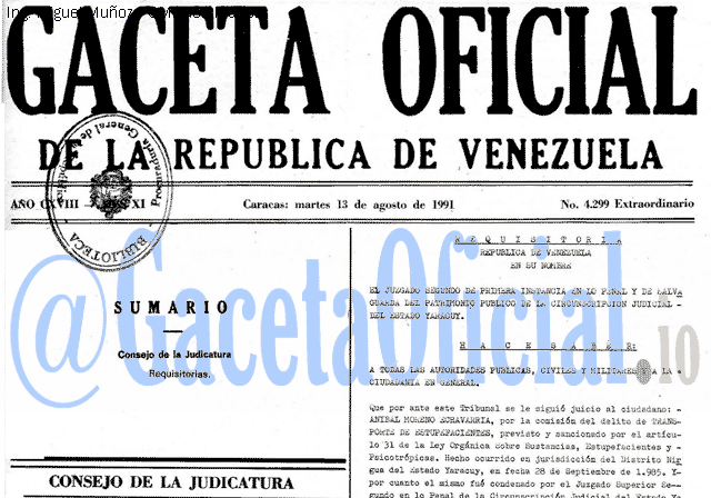 Gaceta Oficial 4299 del 13 Agosto 1991