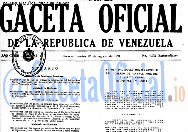 Gaceta Oficial 4302 del 27 Agosto 1991