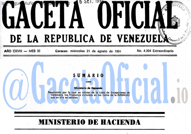 Gaceta Oficial 4304 del 21 Agosto 1991