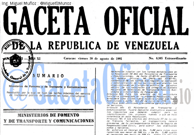 Gaceta Oficial 4305 del 30 Agosto 1991