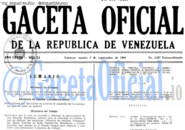 Gaceta Oficial 4307 del 3 Septiembre 1991