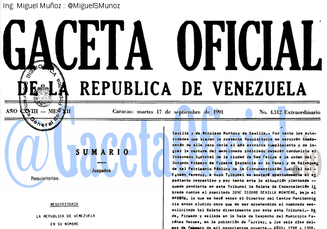 Gaceta Oficial 4312 del 17 Septiembre 1991
