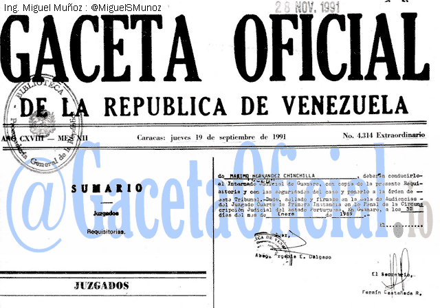 Gaceta Oficial 4314 del 19 Septiembre 1991