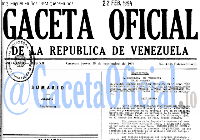 Gaceta Oficial 4315 del 19 Septiembre 1991