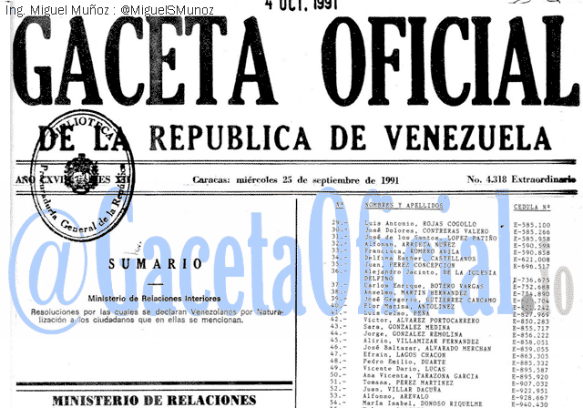 Gaceta Oficial 4318 del 25 Septiembre 1991
