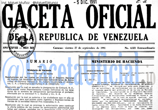 Gaceta Oficial 4321 del 27 Septiembre 1991