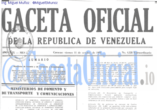 Gaceta Oficial 4328 del 11 Octubre 1991