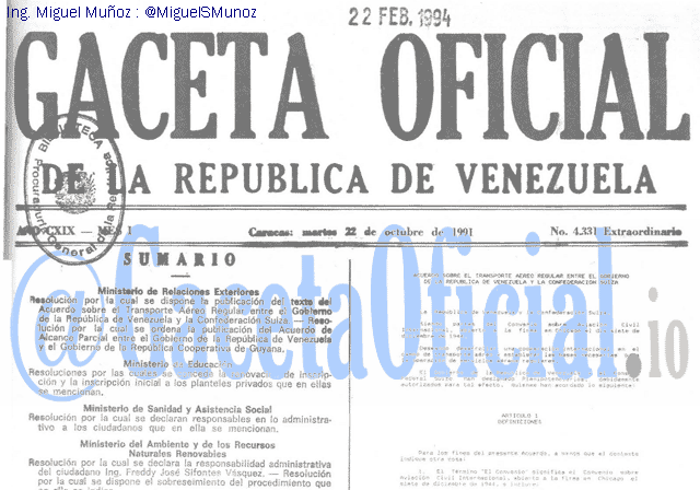 Gaceta Oficial 4331 del 22 Octubre 1991