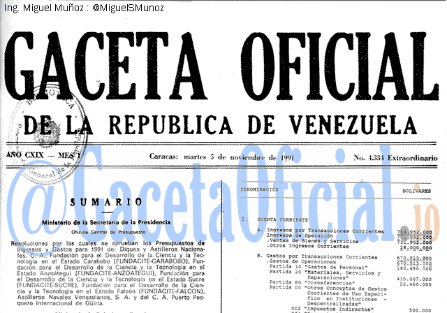 Gaceta Oficial 4334 del 5 Noviembre 1991