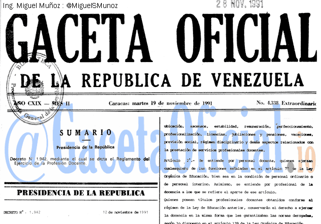 Gaceta Oficial 4338 del 19 Noviembre 1991
