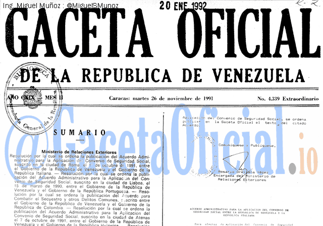 Gaceta Oficial 4339 del 26 Noviembre 1991