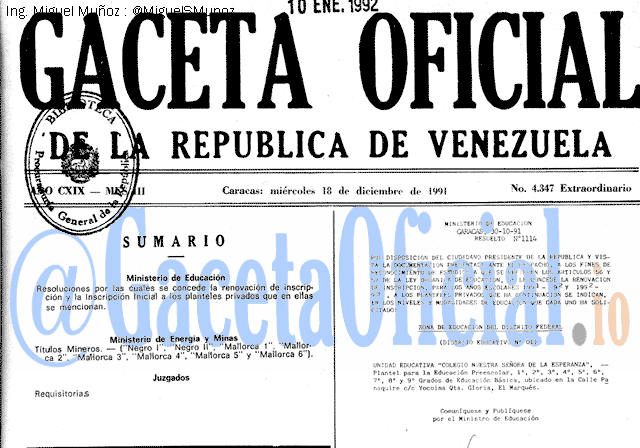 Gaceta Oficial 4347 del 18 Diciembre 1991