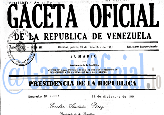 Gaceta Oficial 4349 del 19 Diciembre 1991