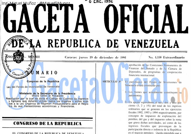 Gaceta Oficial 4350 del 19 Diciembre 1991