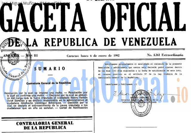 Gaceta Oficial 4361 del 6 Enero 1992