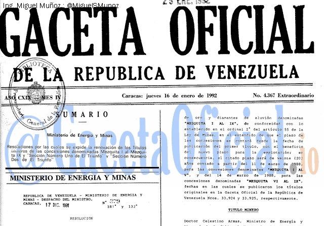 Gaceta Oficial 4367 del 16 Enero 1992