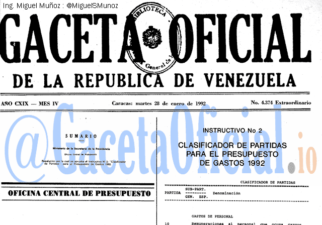 Gaceta Oficial 4374 del 28 Enero 1992