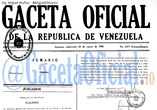 Gaceta Oficial 4377 del 29 Enero 1992