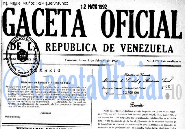 Gaceta Oficial 4379 del 3 Febrero 1992