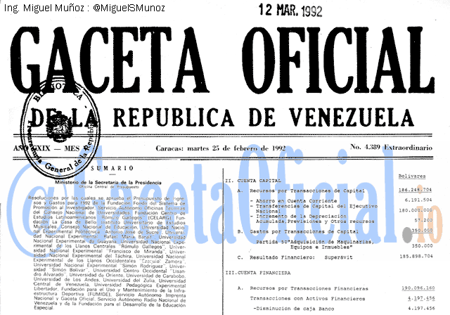 Gaceta Oficial 4389 del 25 Febrero 1992