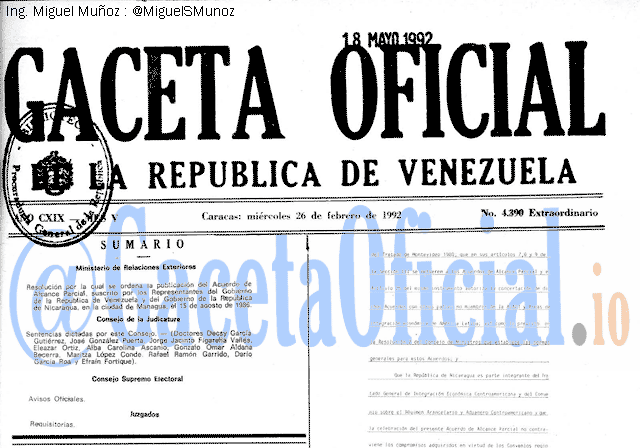 Gaceta Oficial 4390 del 26 Febrero 1992