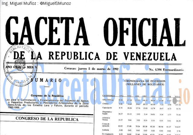 Gaceta Oficial 4394 del 5 Marzo 1992