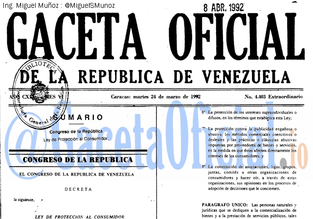 Gaceta Oficial 4403 del 24 Marzo 1992