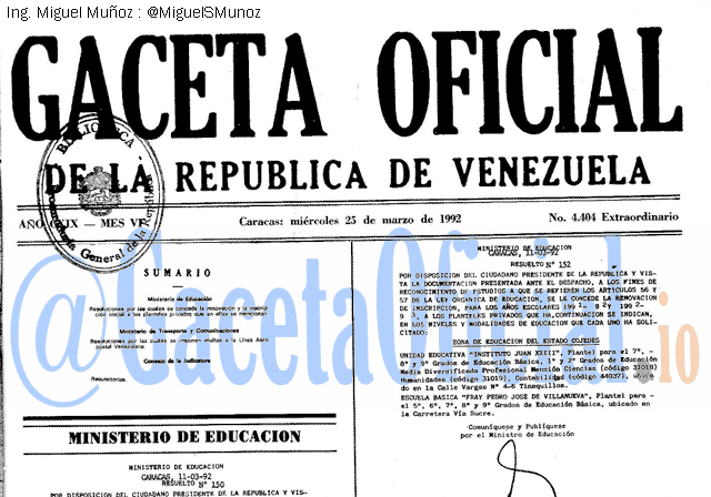Gaceta Oficial 4404 del 25 Marzo 1992
