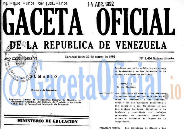 Gaceta Oficial 4406 del 30 Marzo 1992