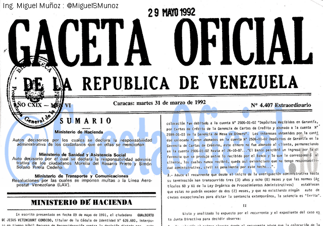 Gaceta Oficial 4407 del 31 Marzo 1992