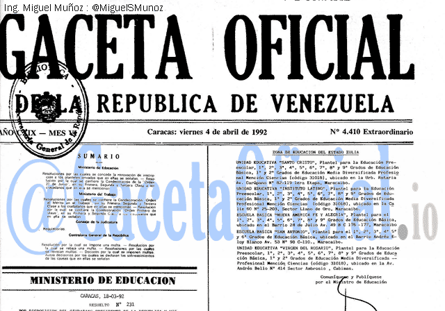 Gaceta Oficial 4410 del 4 Abril 1992