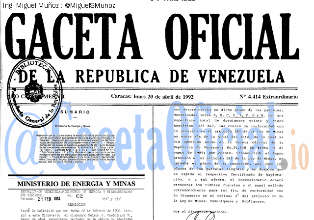 Gaceta Oficial 4414 del 20 Abril 1992