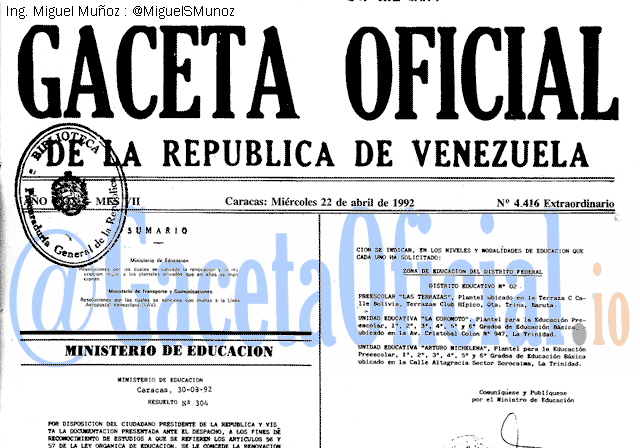 Gaceta Oficial 4416 del 22 Abril 1992