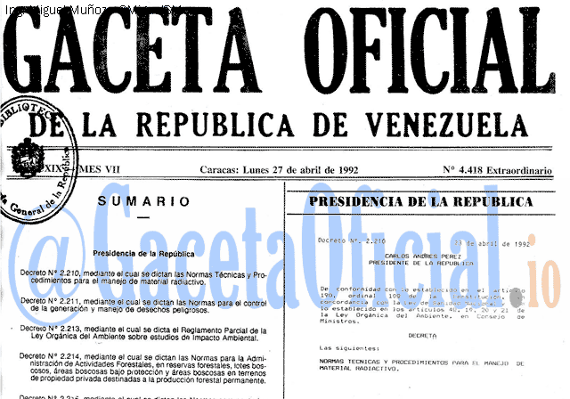 Gaceta Oficial 4418 del 27 Abril 1992