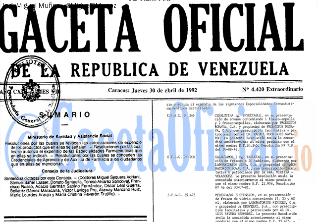 Gaceta Oficial 4420 del 30 Abril 1992
